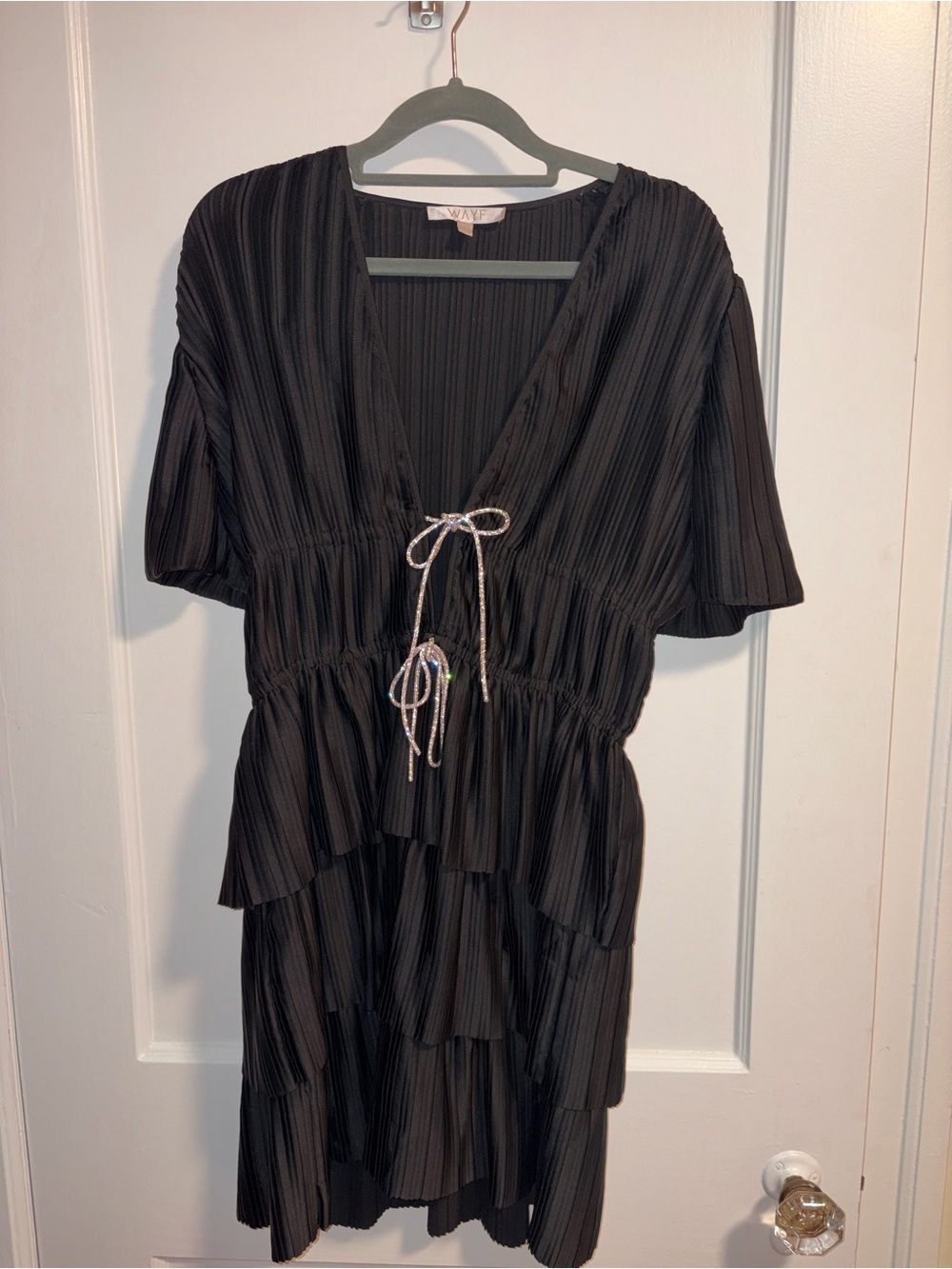 Wayf Black Tiered Mini Dress with Drawstring